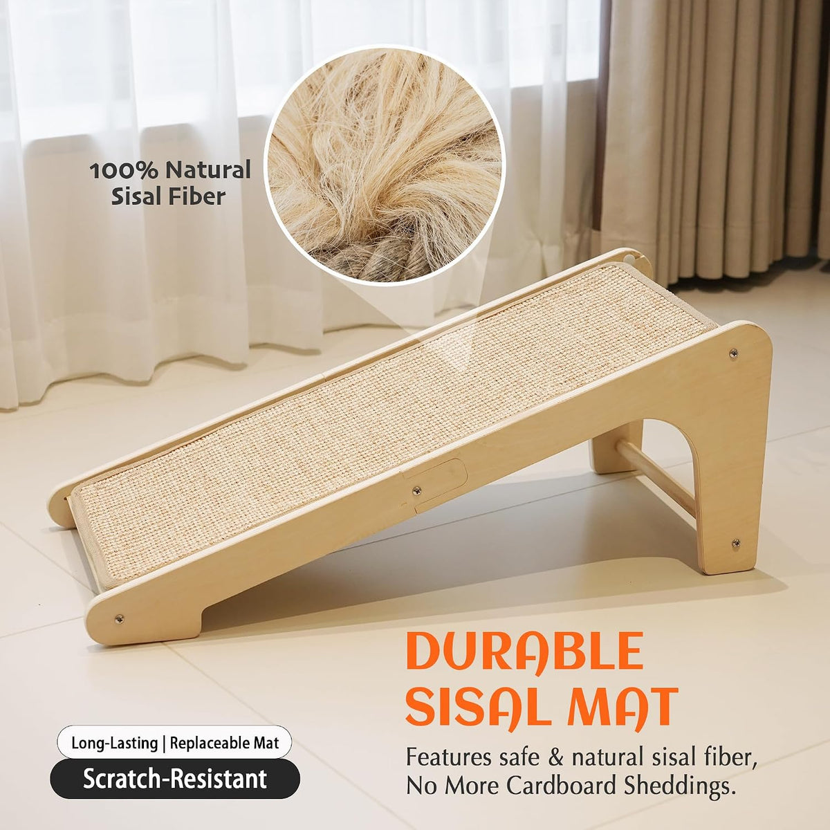 PETKARAY Cat Scratcher, Cat Sisal Scratching Ramp, L Shape Cat Scratch Pad for Indoor Cats, Wall Furniture Protector Large