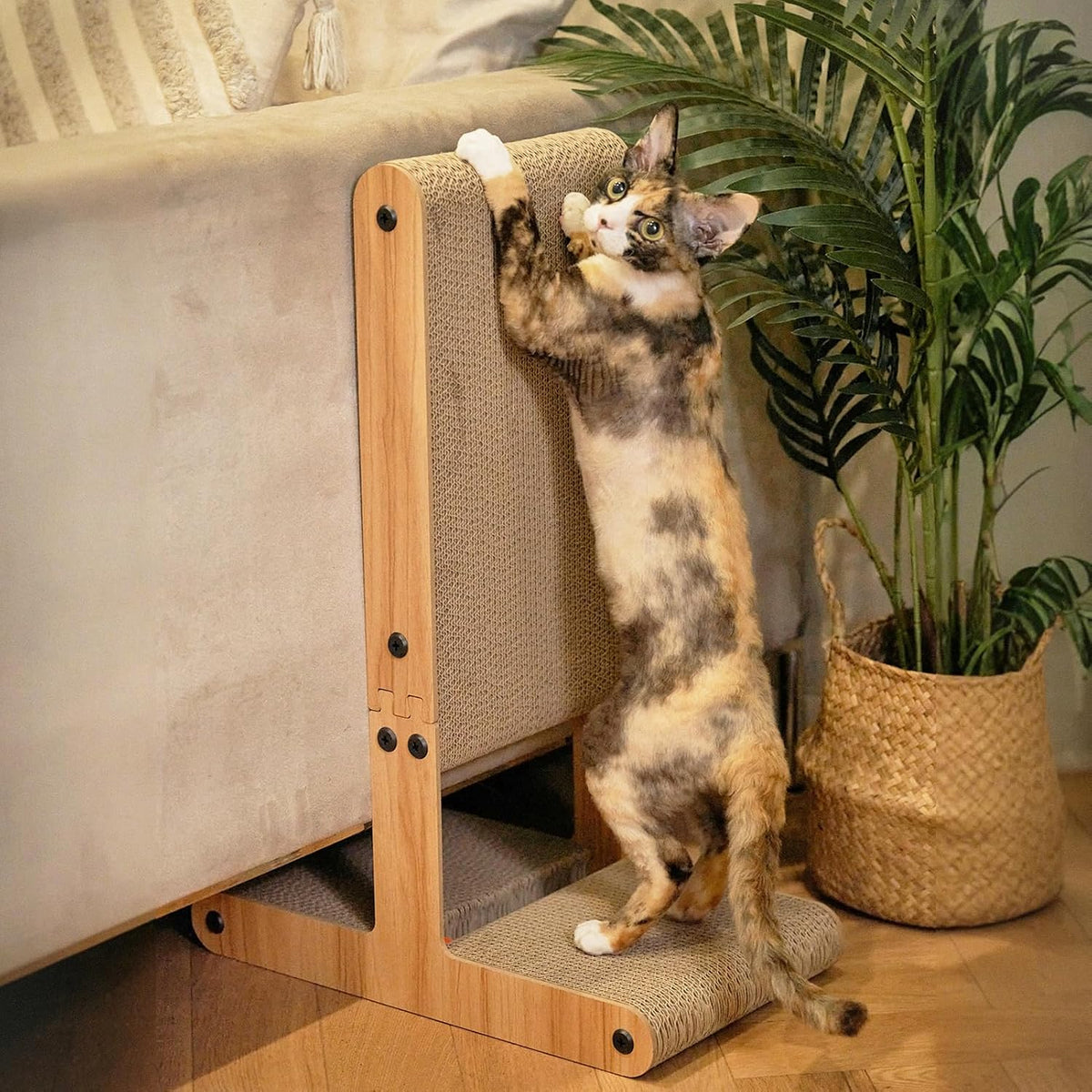 Nekosan Cat Scratcher, T-Shaped Cat Scratcher for Indoor Cats, Double-Sided Cat Furniture Protector, 23.6x16.9x9.6 inch Large, Cardboard Cat Scratcher with Ball Cat Toy