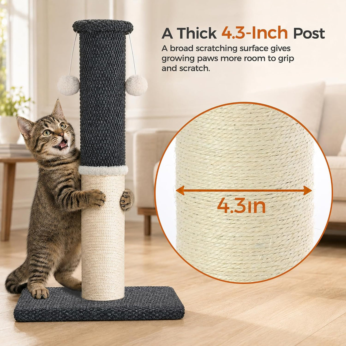 Made4Pets Tall Cat Scratching Post with Sisal & Carpet for Indoor Cats, 33"