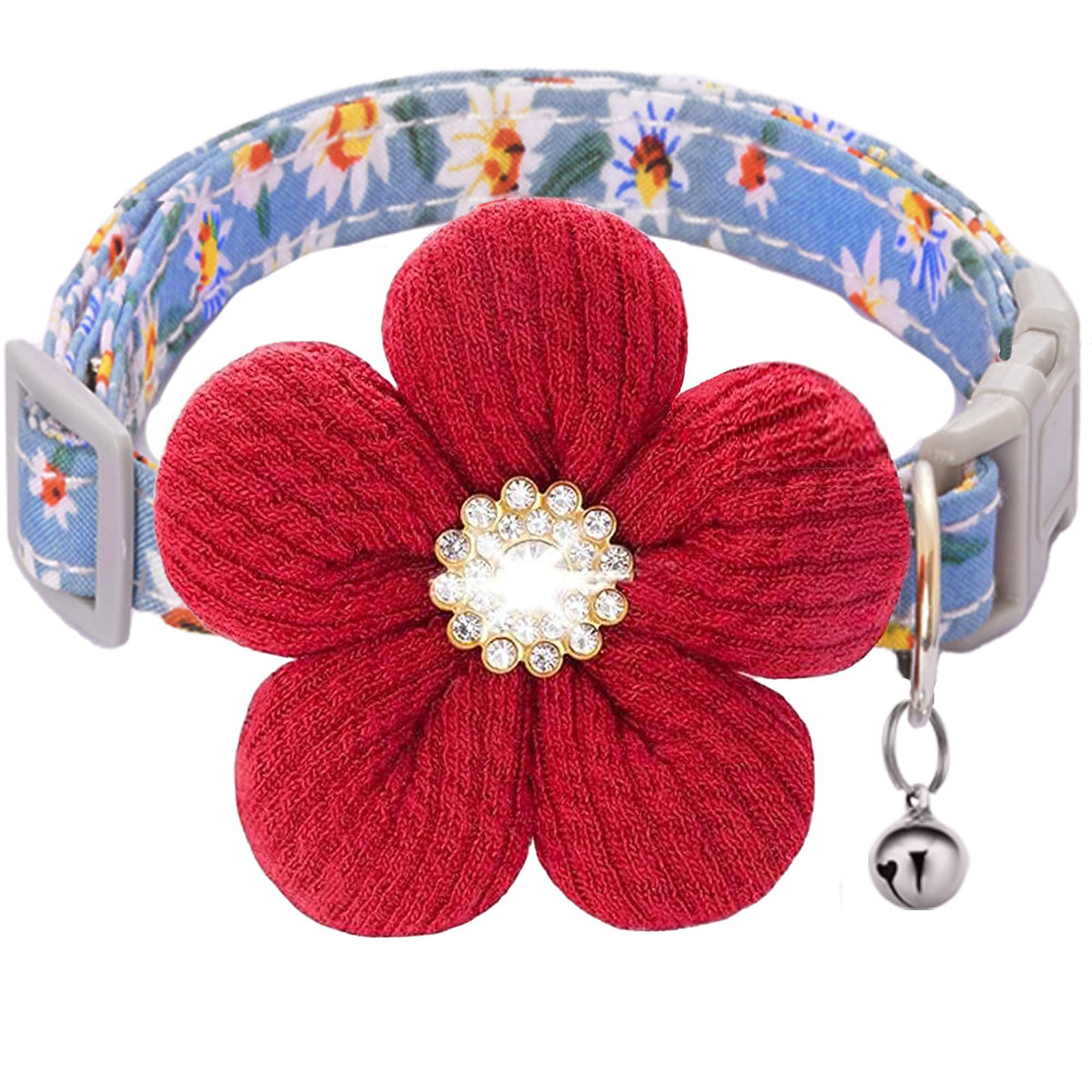 Large Dog Collar with Flower, Cute Dog Collars for Large Dogs with Bell