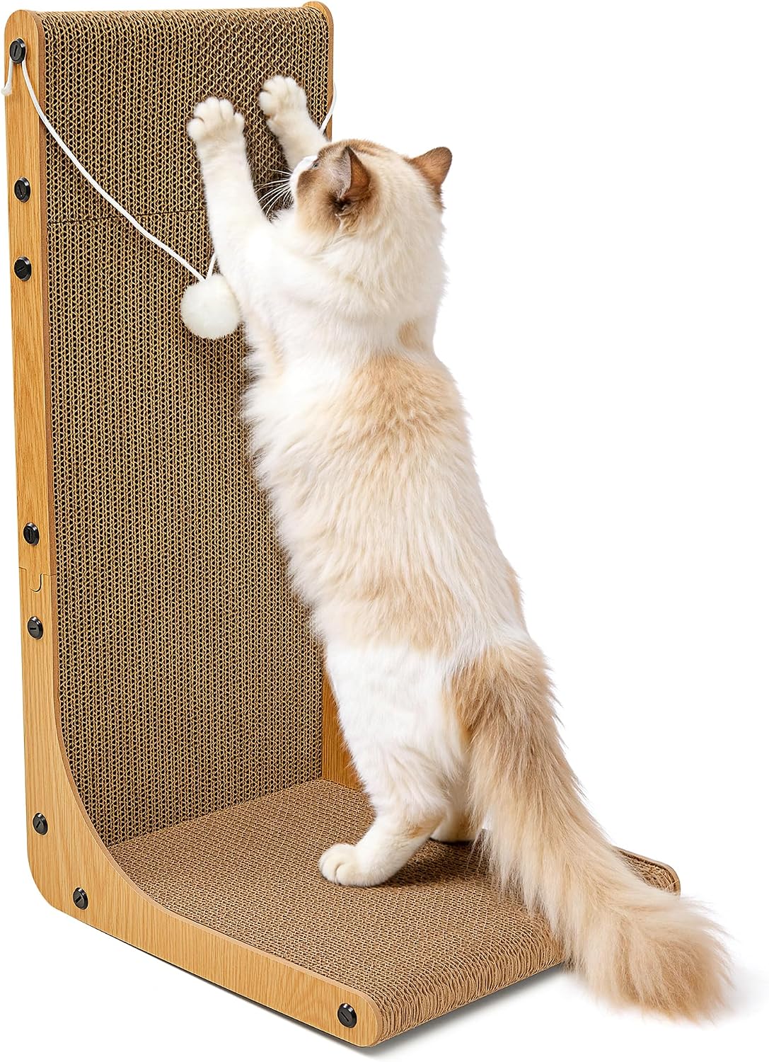 Cardboard Cat Scratcher, 23.6 Inch Cardboard Cat Scratching Post with Fuzzy Ball, Reversible Scratching Pad for Indoor Cats