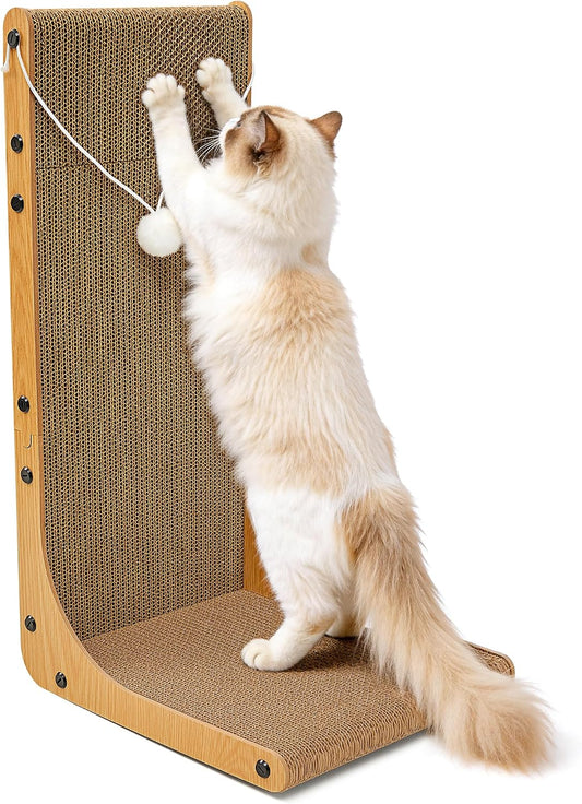 Cardboard Cat Scratcher, 23.6 Inch Cardboard Cat Scratching Post with Fuzzy Ball, Reversible Scratching Pad for Indoor Cats
