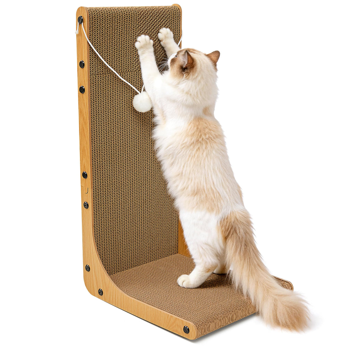 Cardboard Cat Scratcher, 23.6 Inch Cardboard Cat Scratching Post with Fuzzy Ball, Reversible Scratching Pad for Indoor Cats