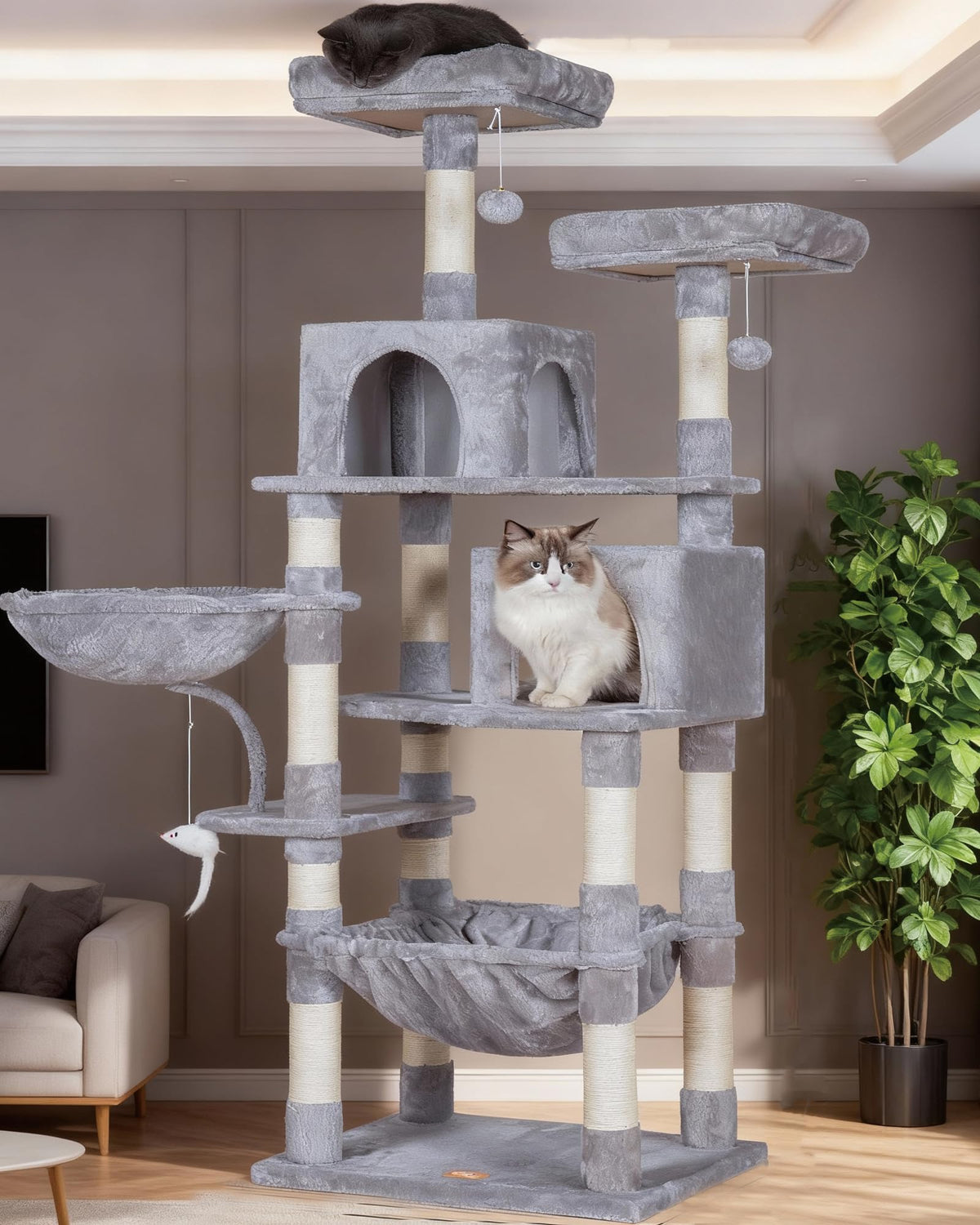 Heybly Cat Tree with Toy, 43.3 inch Cat Tower for Indoor Cats HCT004SW