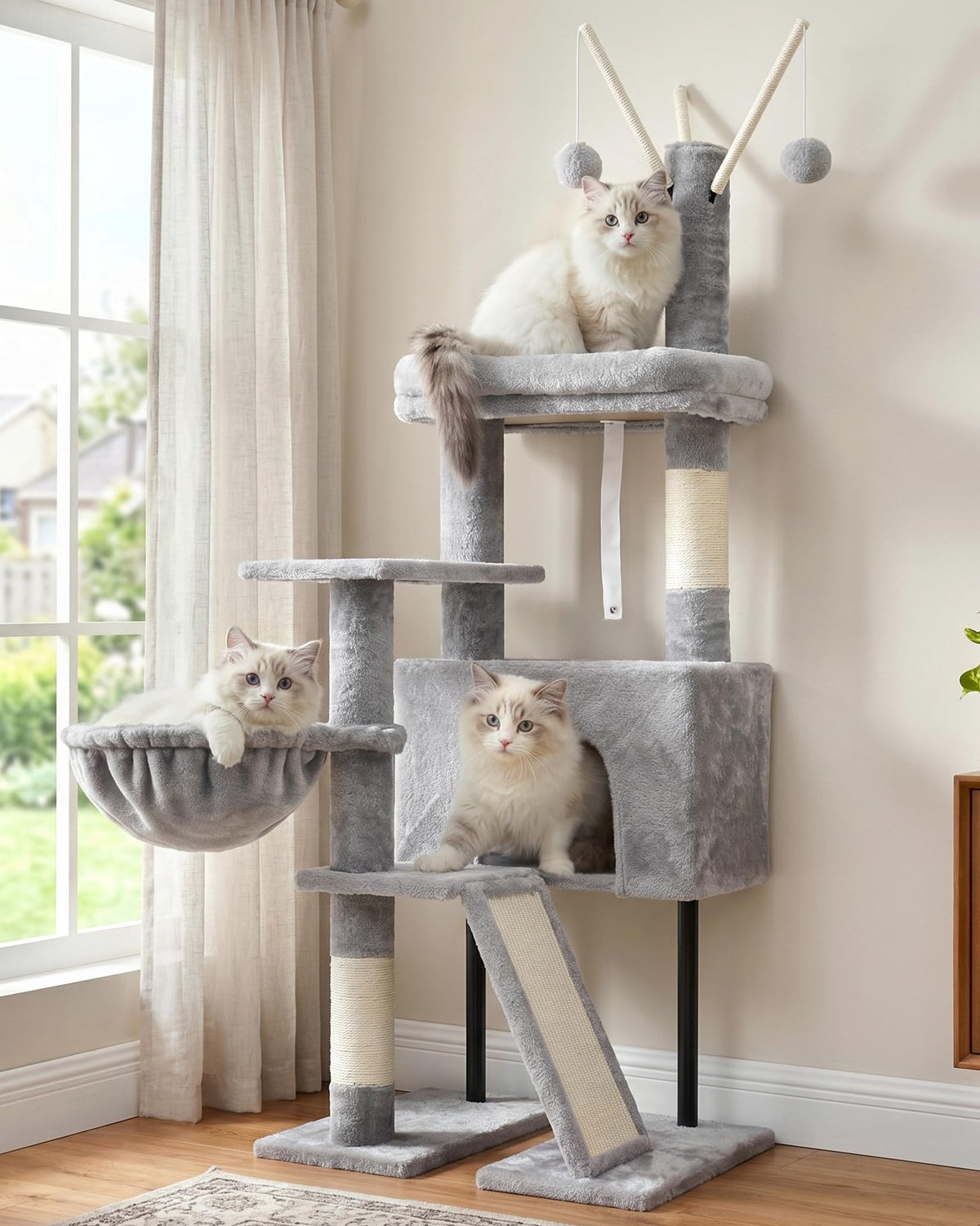 Gitelsnour Cat Tree, Cat Tower for Indoor Cats, 43.3 inch Cat Tree Tower with Sturdy Steel Tube, Hammock, Cat Condo for Small Cats and Kittens, Scratching Post, Smoky Gray GCT004SG