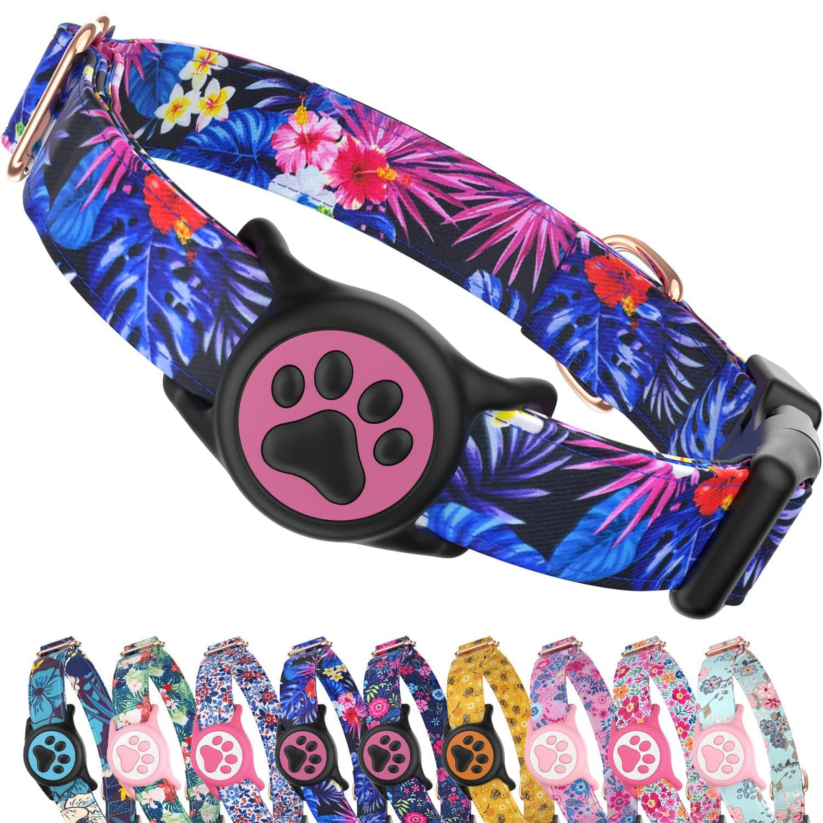 Premium Airtag Dog Collar，with IP68 Waterproof AirTag Holder,Pink,S