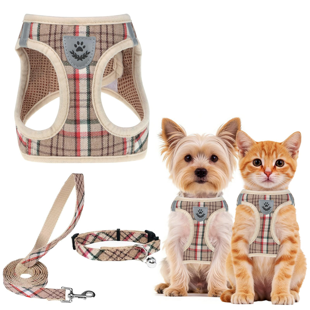 PUPTECK Adjustable Pet Harness Collar &Leash Set Step in for Small Dogs Puppy &Cats Outdoor Training &Running, Soft Mesh Padded Reflective Vest Harness,M: Chest girth: 16-18in Collar: 11.8-15.7in