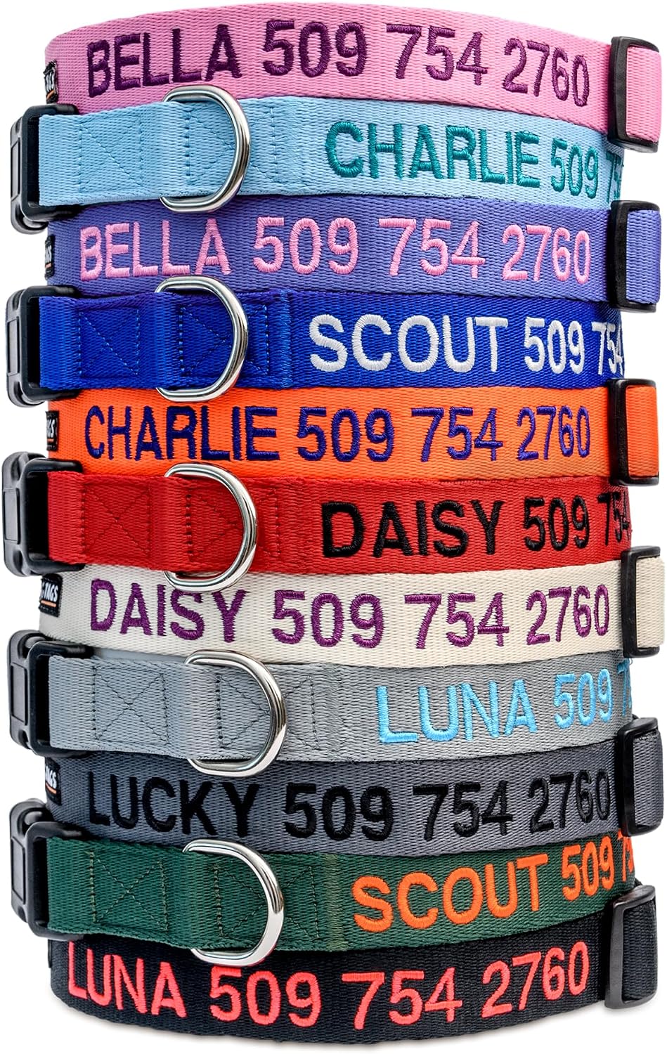 GoTags Personalized Dog Collar, Custom Embroidered Pet ID Dog Collar with Pet Name and Phone Number, Adjustable with Quick Release Snap Buckle