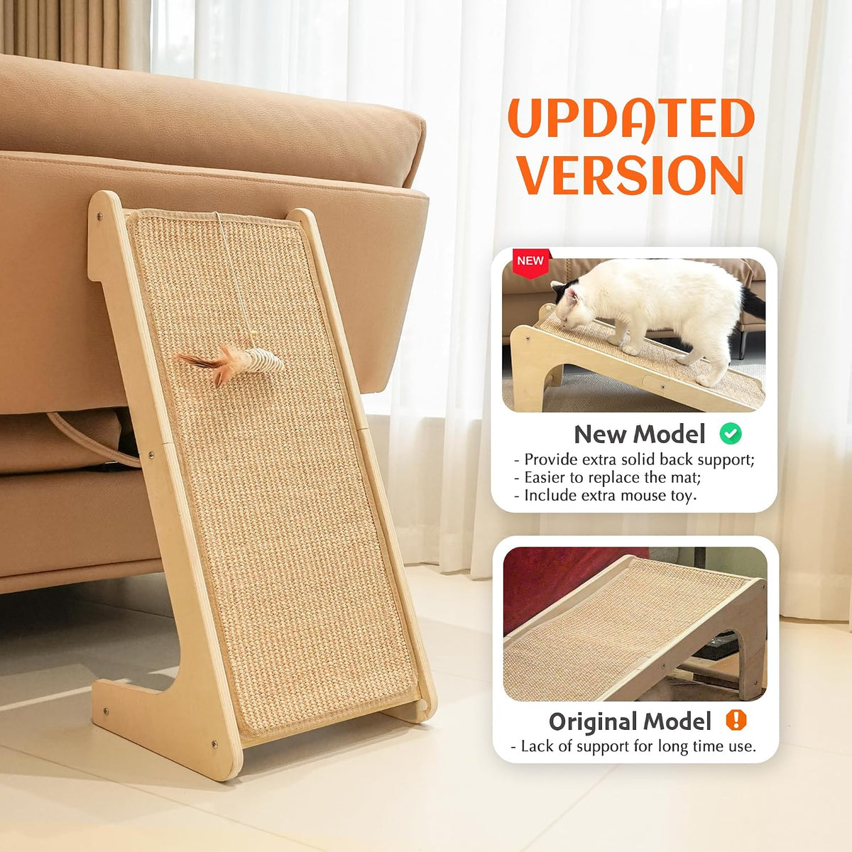 PETKARAY Cat Scratcher, Cat Sisal Scratching Ramp, L Shape Cat Scratch Pad for Indoor Cats, Wall Furniture Protector Large