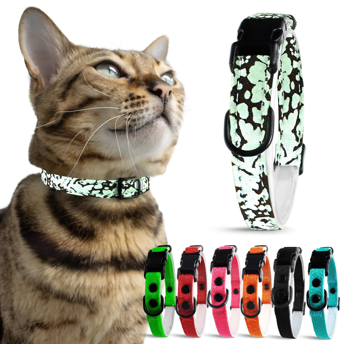 OutdoorBengal Durable Breakaway Cat Collar, No Bell (Black, M/L)