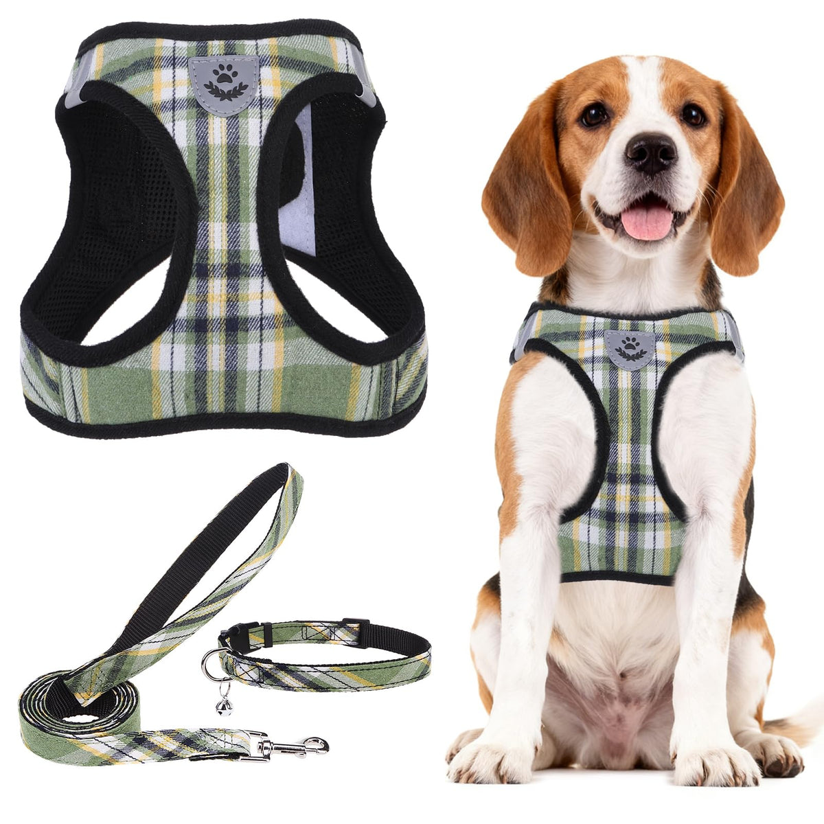 PUPTECK Adjustable Pet Harness Collar &Leash Set Step in for Small Dogs Puppy &Cats Outdoor Training &Running, Soft Mesh Padded Reflective Vest Harness,M: Chest girth: 16-18in Collar: 11.8-15.7in
