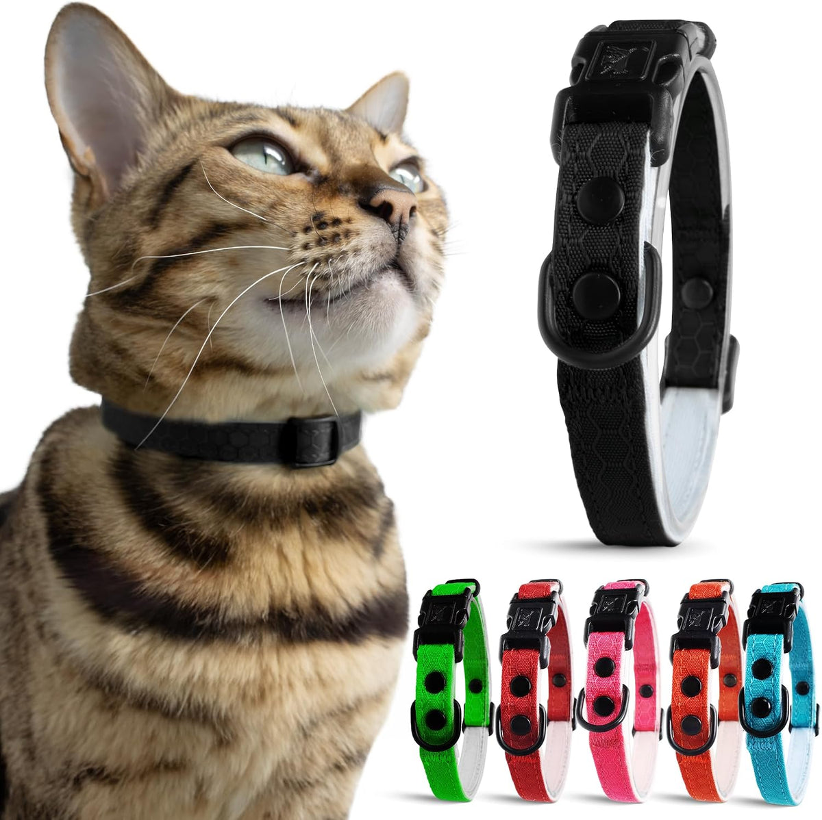 OutdoorBengal Durable Breakaway Cat Collar, No Bell (Black, M/L)