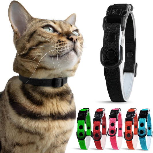 OutdoorBengal Durable Breakaway Cat Collar, No Bell (Black, M/L)