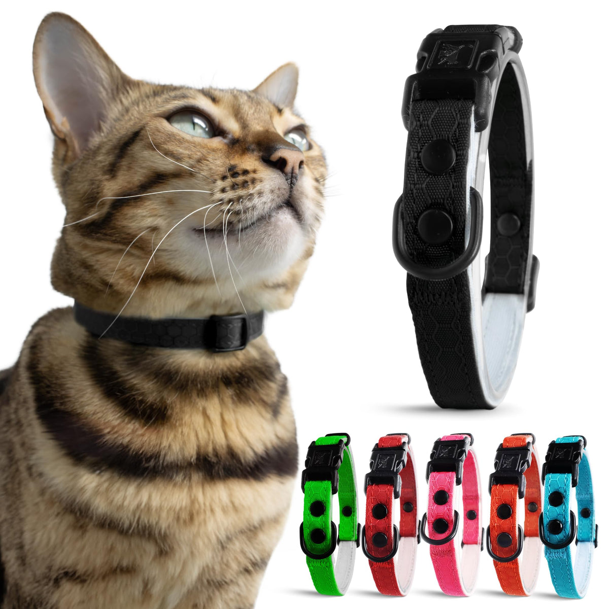 OutdoorBengal Durable Breakaway Cat Collar, No Bell (Black, M/L)