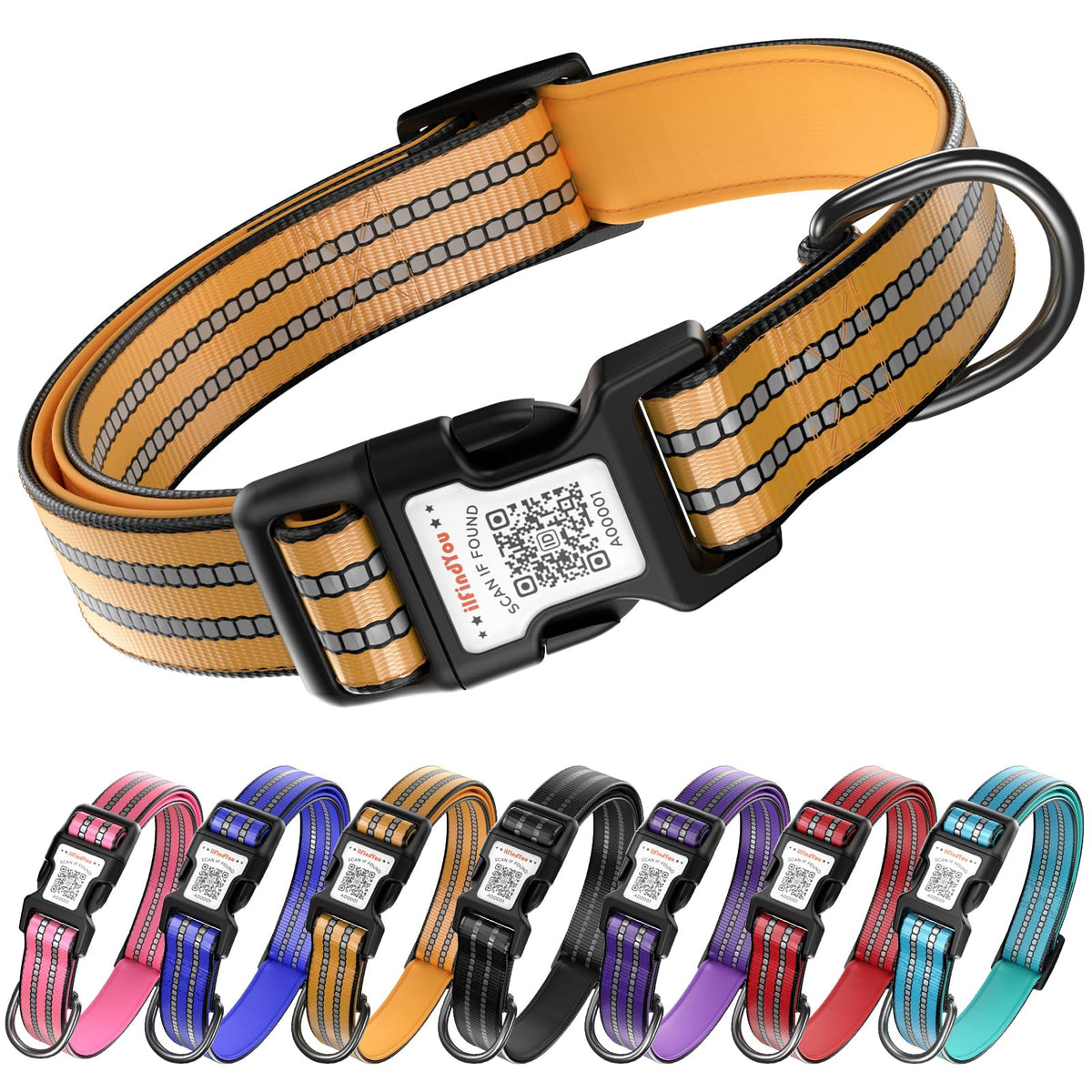 Personalized Dog Collar with QR Code Dog Tag, Light Blue M