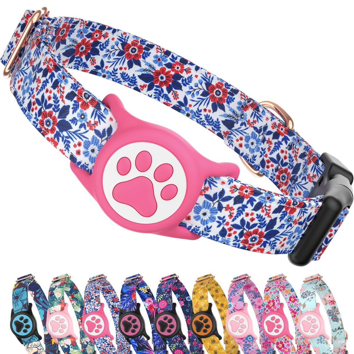 Premium Airtag Dog Collar，with IP68 Waterproof AirTag Holder,Pink,S