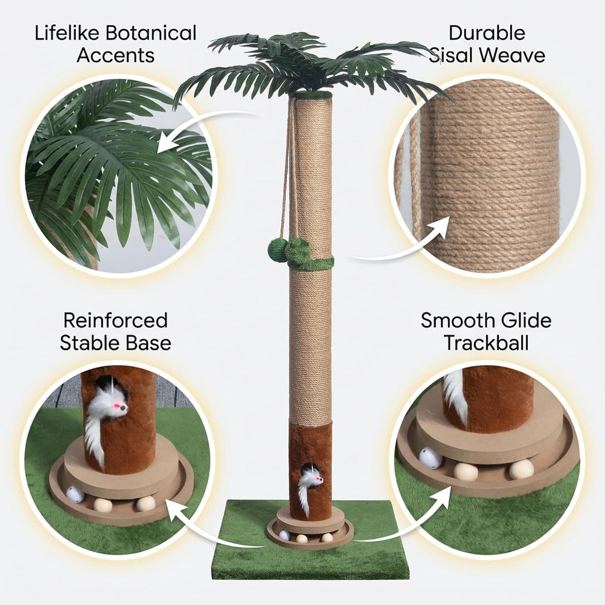 Fantasreen Cat Scratching Post 35'' Tall with Toy Mouse for Indoor Cats, Green