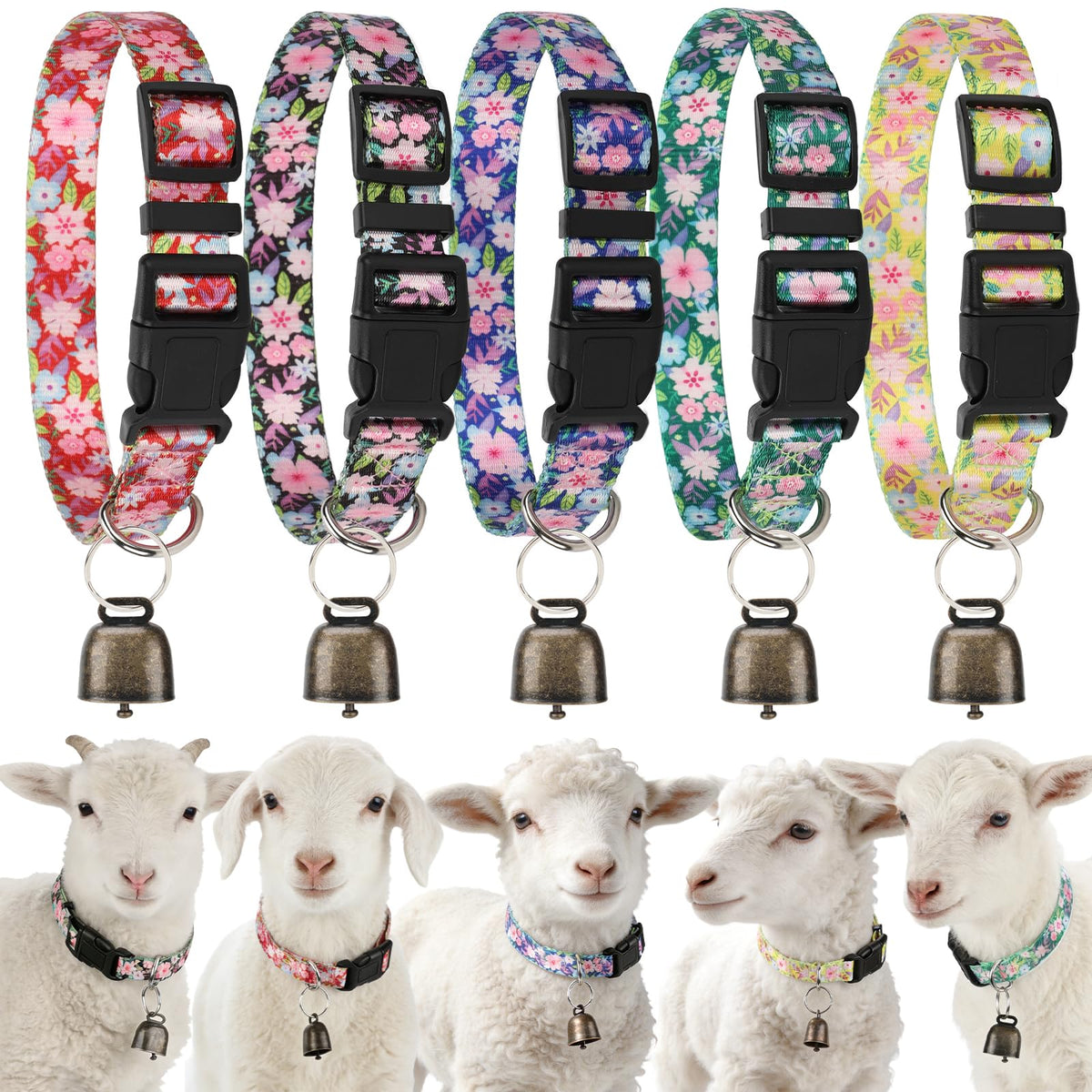 5 Pack Reflective Goat Collars with Bells, Anti-Lost Pet Collar