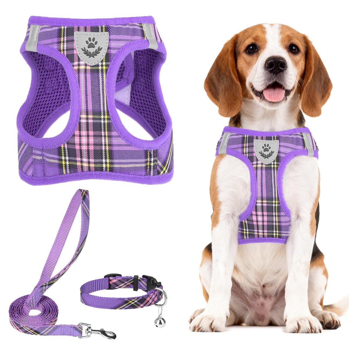 PUPTECK Adjustable Pet Harness Collar &Leash Set Step in for Small Dogs Puppy &Cats Outdoor Training &Running, Soft Mesh Padded Reflective Vest Harness,M: Chest girth: 16-18in Collar: 11.8-15.7in