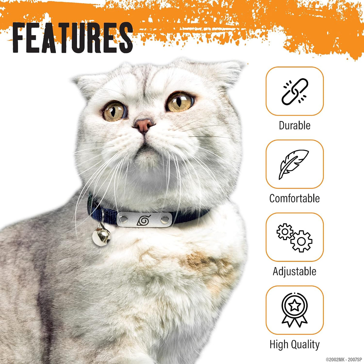 Naruto Breakaway Cat Collars for Girl & Boy Cats | Officially Licensed Naruto Shippuden Hidden Leaf Village Pet Accessories & Gifts, (8.5” to12”) Adjustable Cute Kitten Collar with Bell (Navy, Ninja)