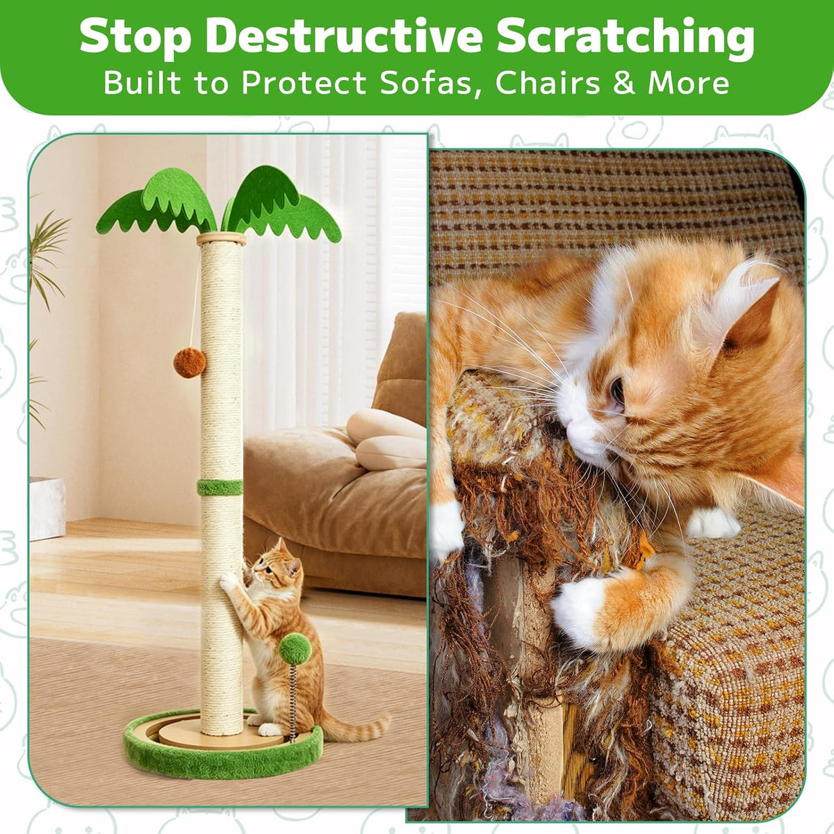TIMIEEYA 32" Tall Cat Scratching Post - Cat Scratching Posts for Indoor Cats with Spring Ball, Interactive Wooden Track Ball for Kittens Adults Cats