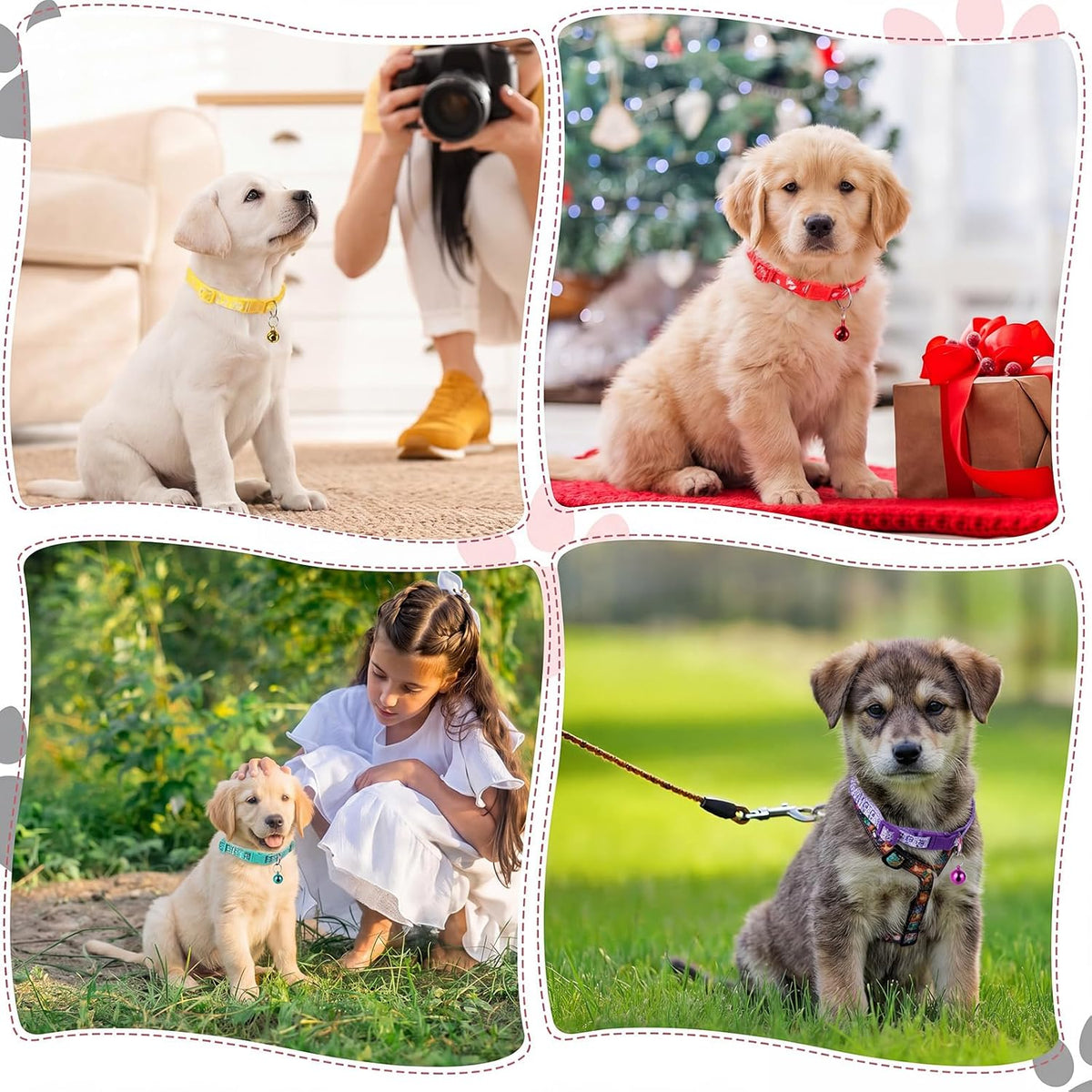 Yunsailing 24 Pcs Dog Collars with Bells for Litter Dog, Cute Pattern
