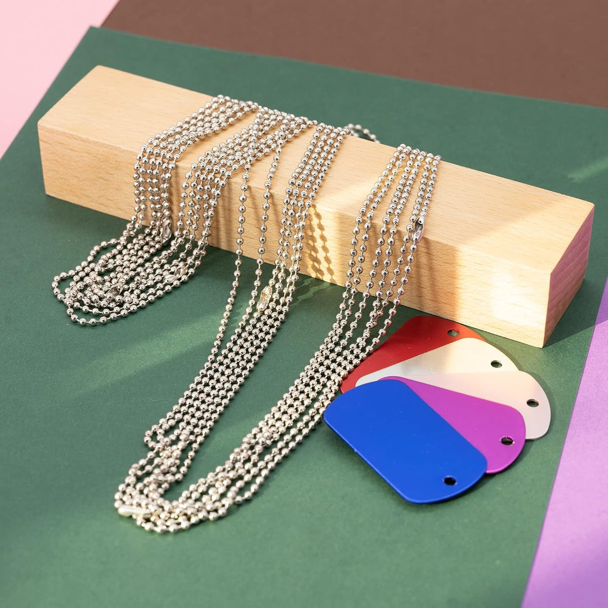 Aluminum Blank Tags Stamping Blanks Dog Metal Tags Engraving Blanks with Necklace Chain 25 Set (Blue)