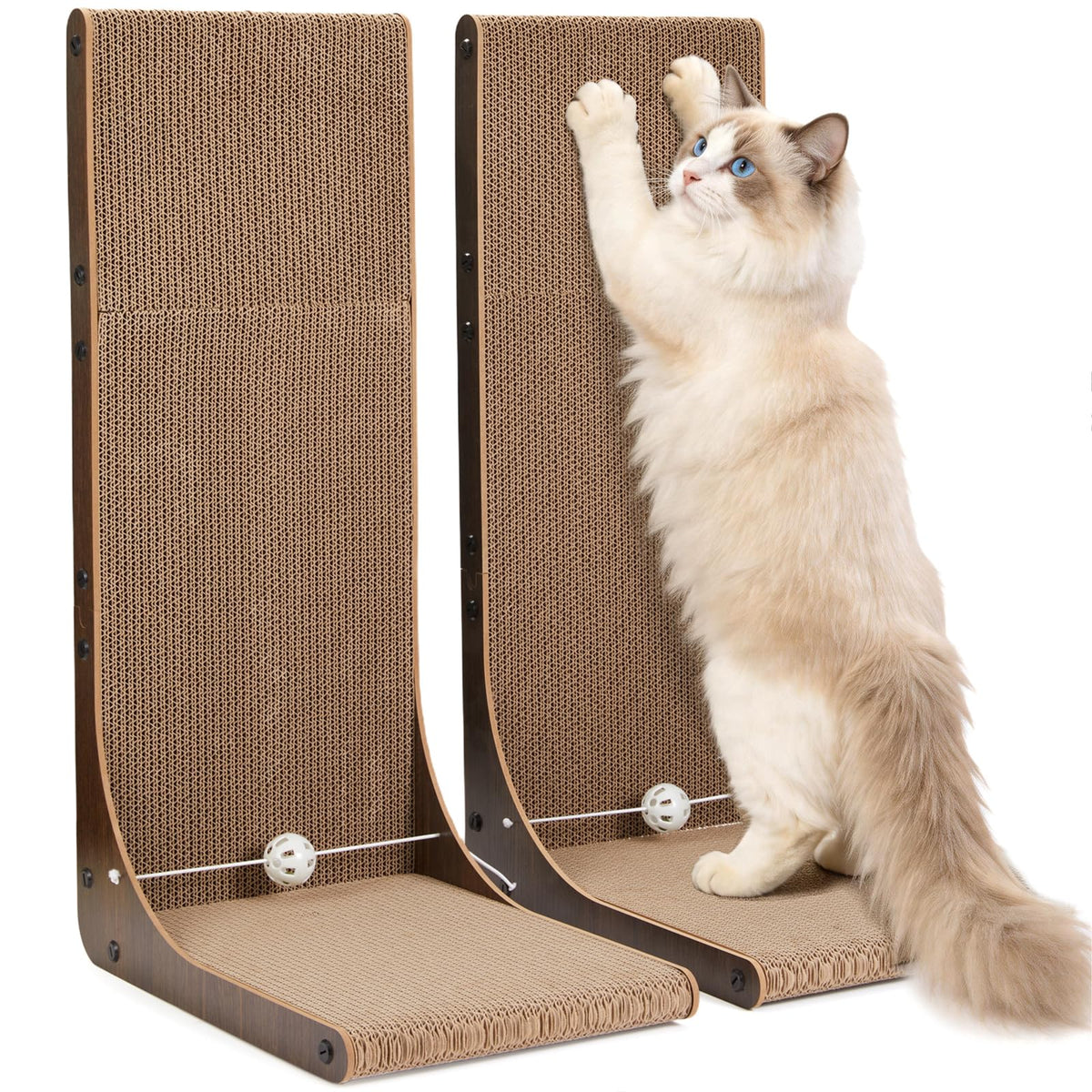 Cardboard Cat Scratcher, 23.6 Inch Cardboard Cat Scratching Post with Fuzzy Ball, Reversible Scratching Pad for Indoor Cats