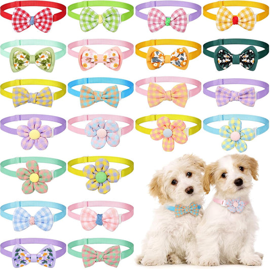 Saintrygo 22 Pcs Dog Bow Ties Collar Flower Neck Ties, Fresh