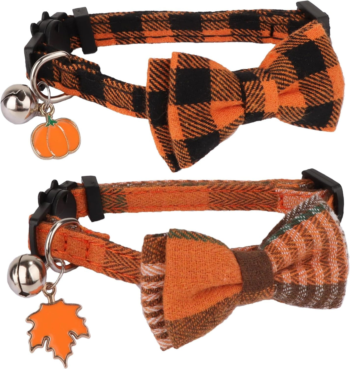 ADOGGYGO Fall Cat Collar Breakaway, Orange Plaid Thanksgiving Cat Bow Tie