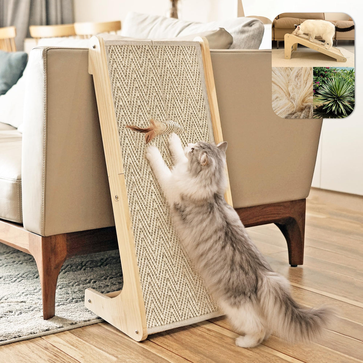 PETKARAY Cat Scratcher, Cat Sisal Scratching Ramp, L Shape Cat Scratch Pad for Indoor Cats, Wall Furniture Protector Large
