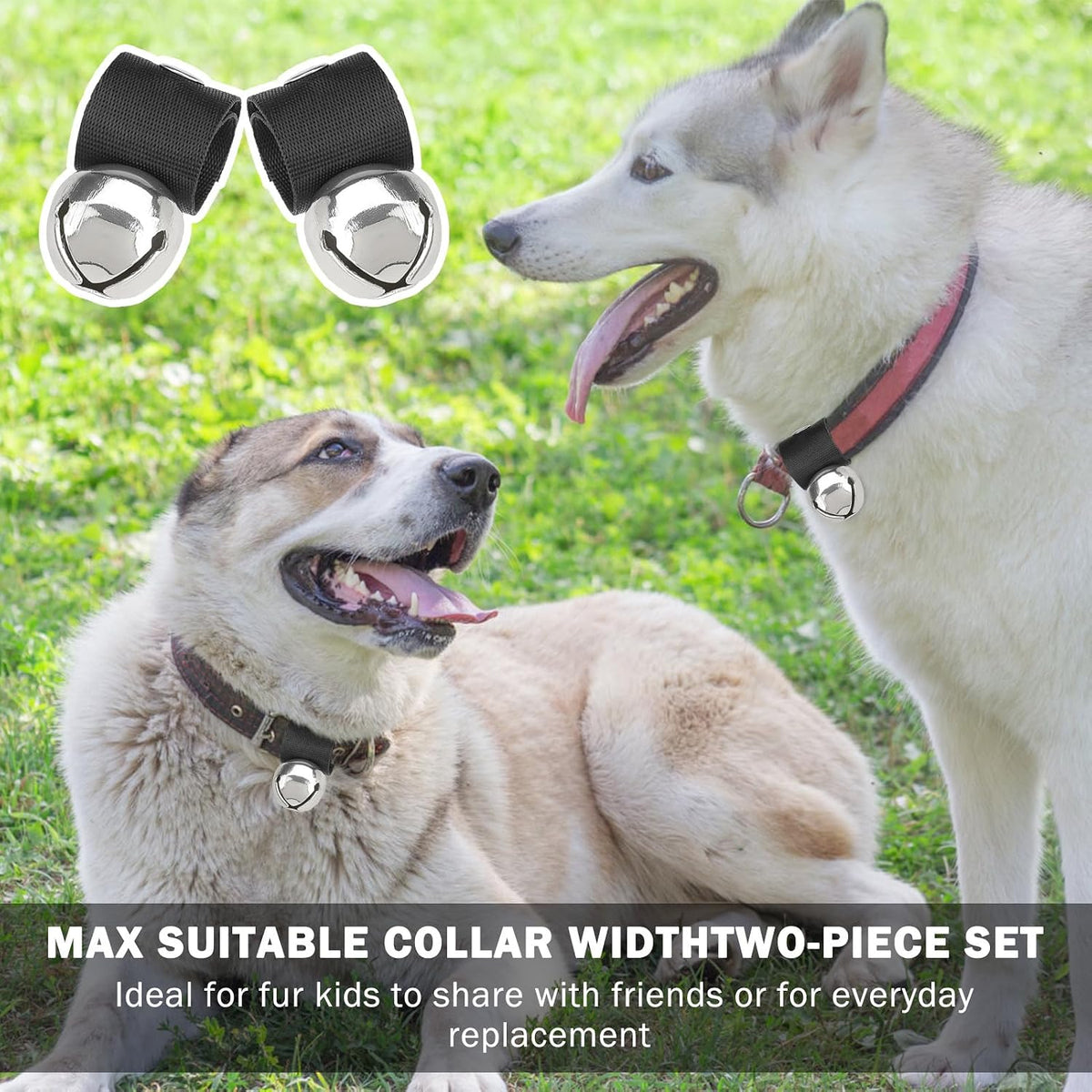 SCENEREAL Large Dog Collar Bell for Training, Hiking, Walking, Hunting, Pet Tracker, 2 Pack 1.5" Extra Loud Pet Bell for Save Wildlife and Birds (Bear Bell, Cow Bell) Gold | Silver