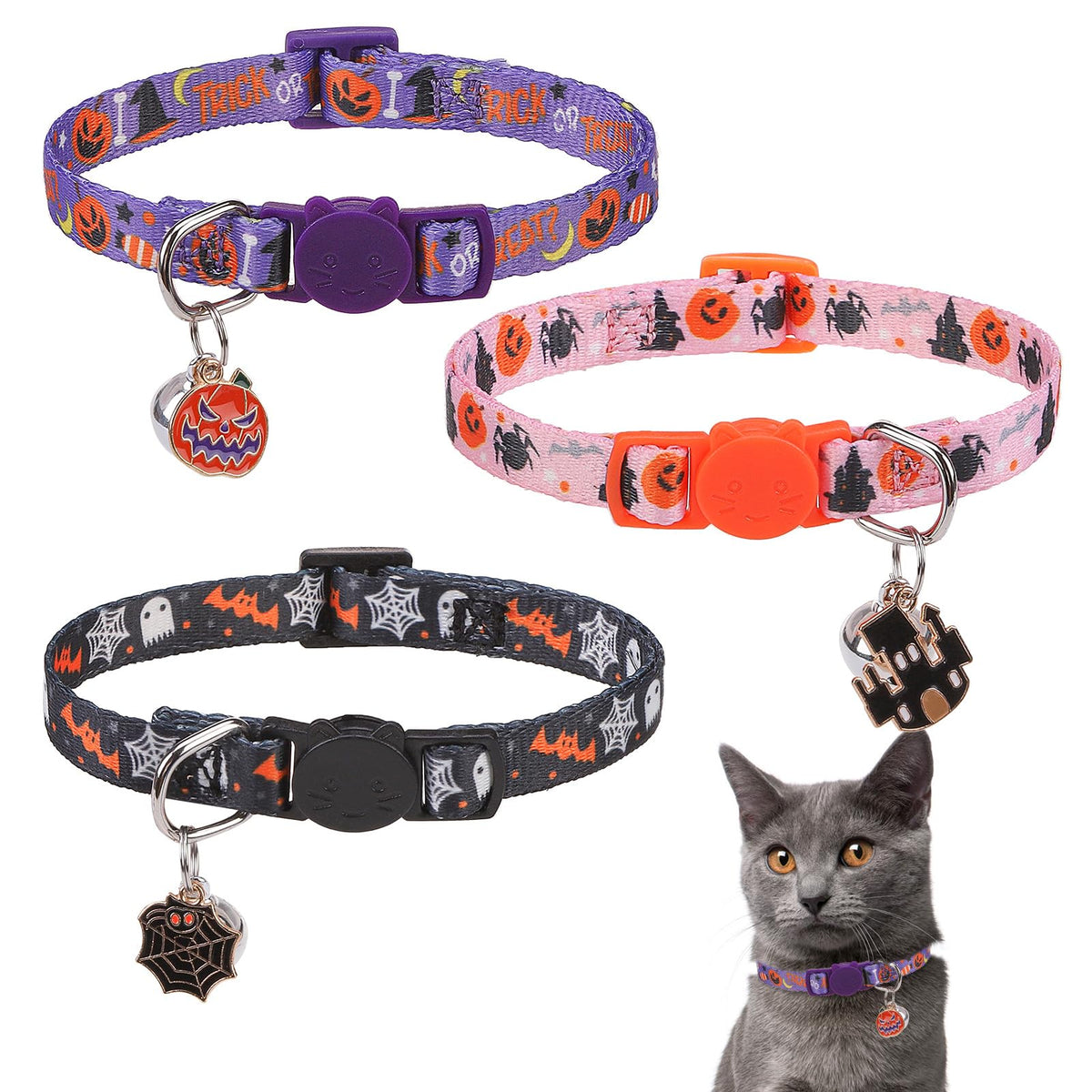 SCENEREAL Breakaway Cat Collar with Bells, 3 Pack Spring Pink Cats Collars with Safety Buckle, Soft Adjustable Cute Kitten Puppy Personalised Summer Collars for Dogs Girl Boy