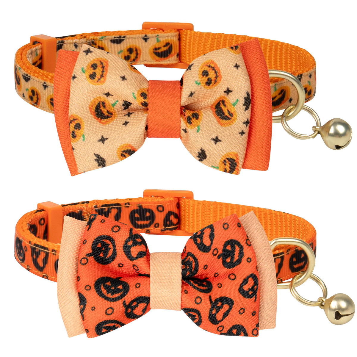 azuza 2 Pack Halloween Cat Collars with Bell, Pumpkin Spider Bowtie Design