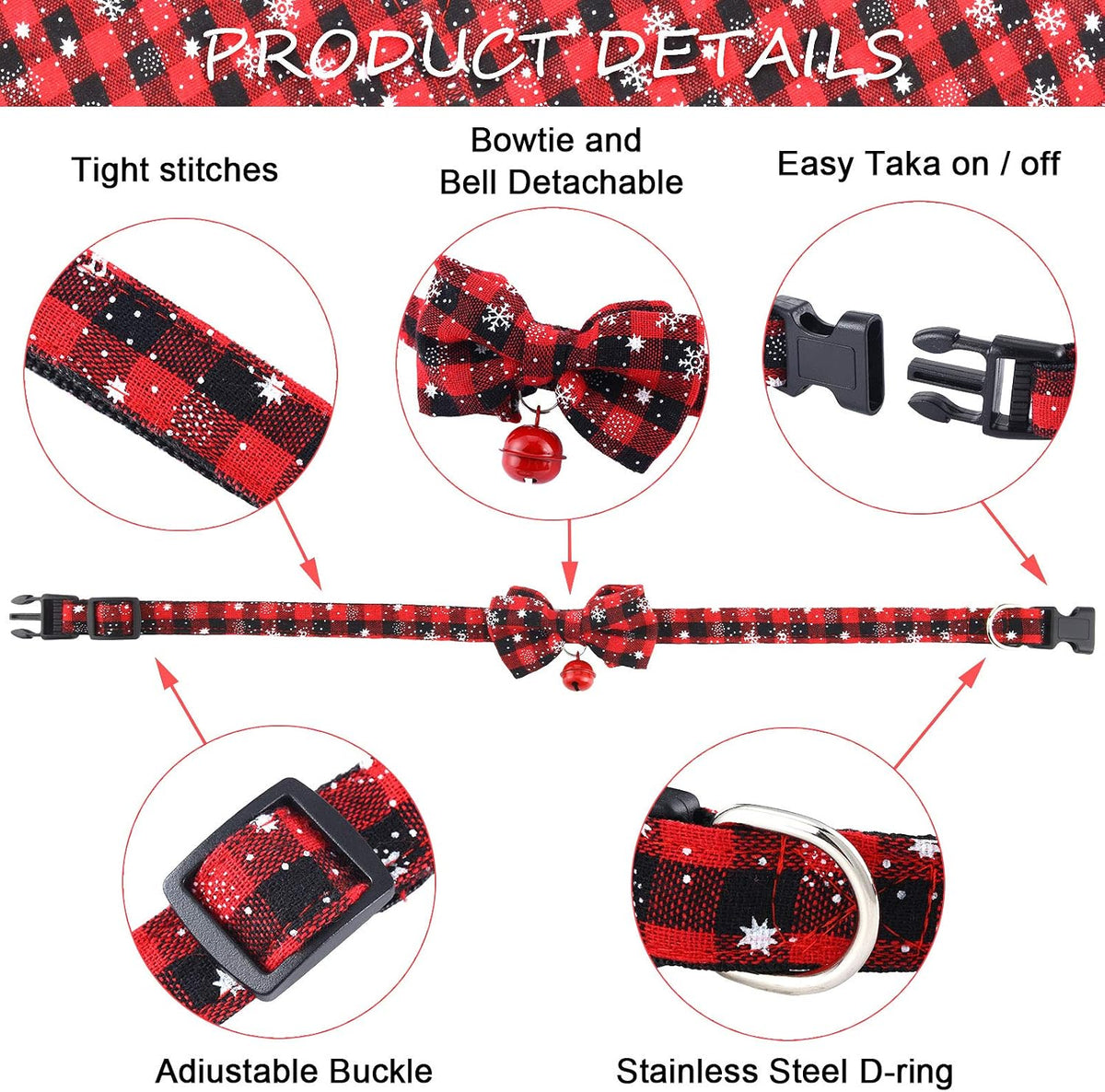 Frienda 4 Pcs Christmas Dog Bandanas and Collars Set, L, Stylish Style