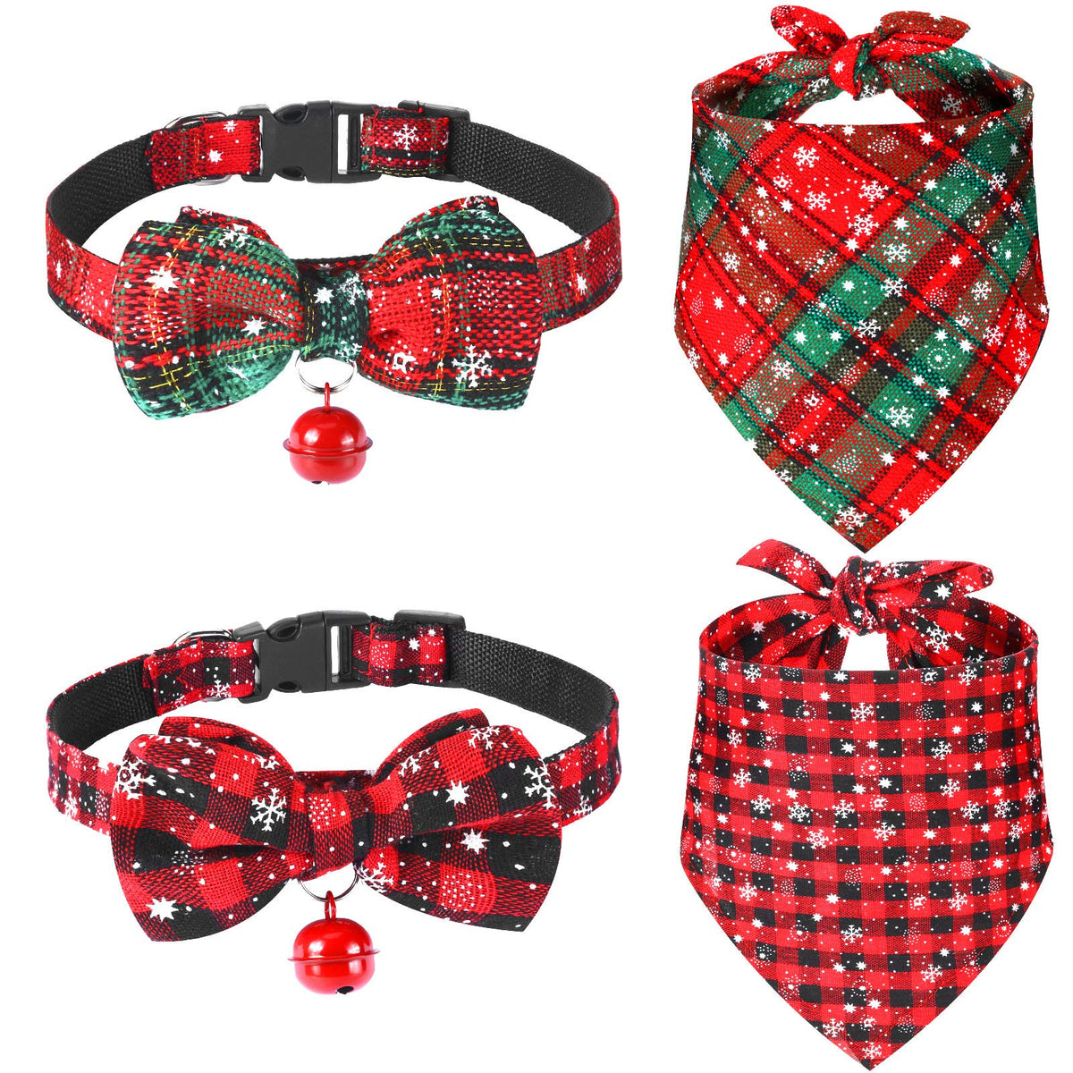 Frienda 4 Pcs Christmas Dog Bandanas and Collars Set, L, Stylish Style