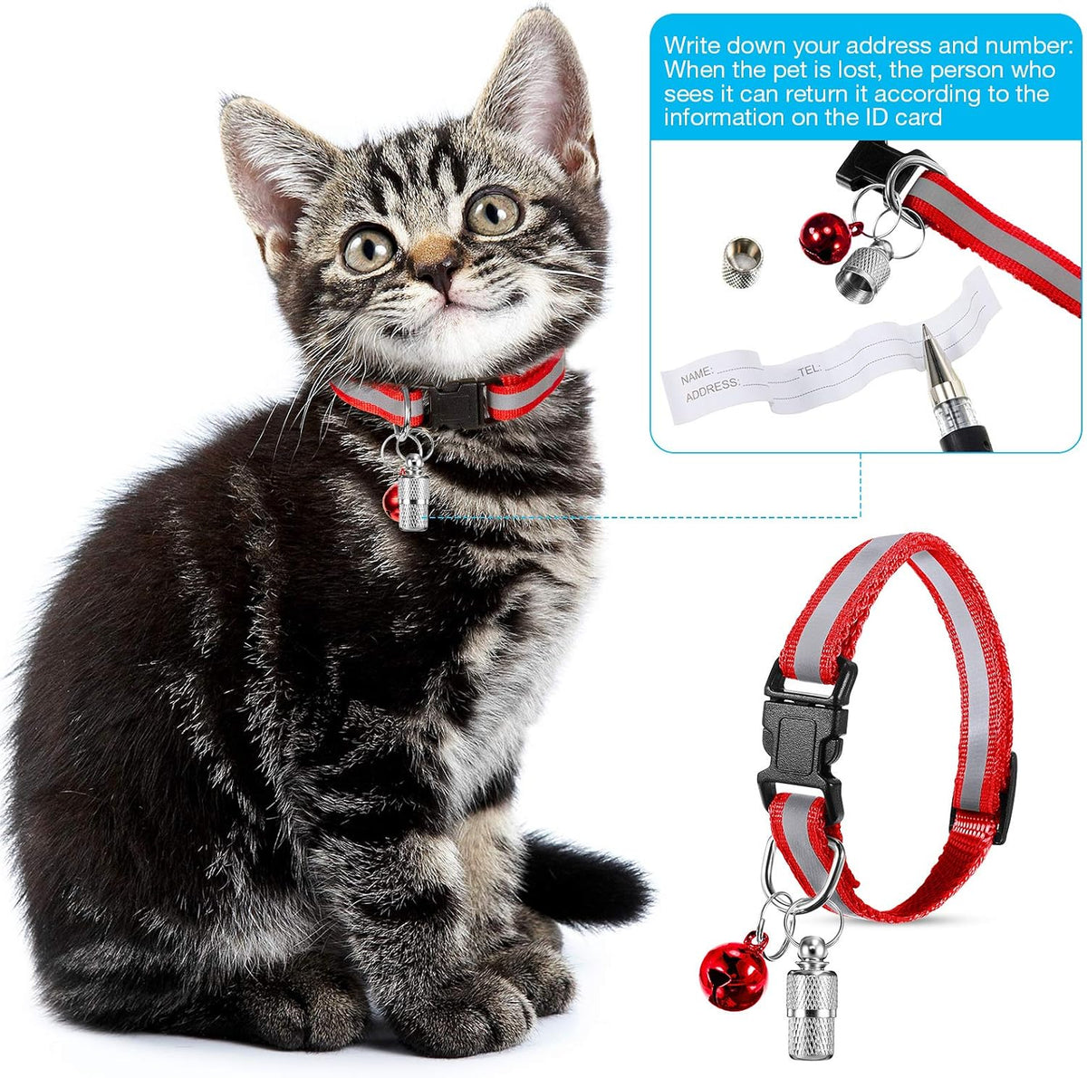 18 Piece Reflective Cat Collars with Bell Safety Buckles and 6 Pcs ID Tags