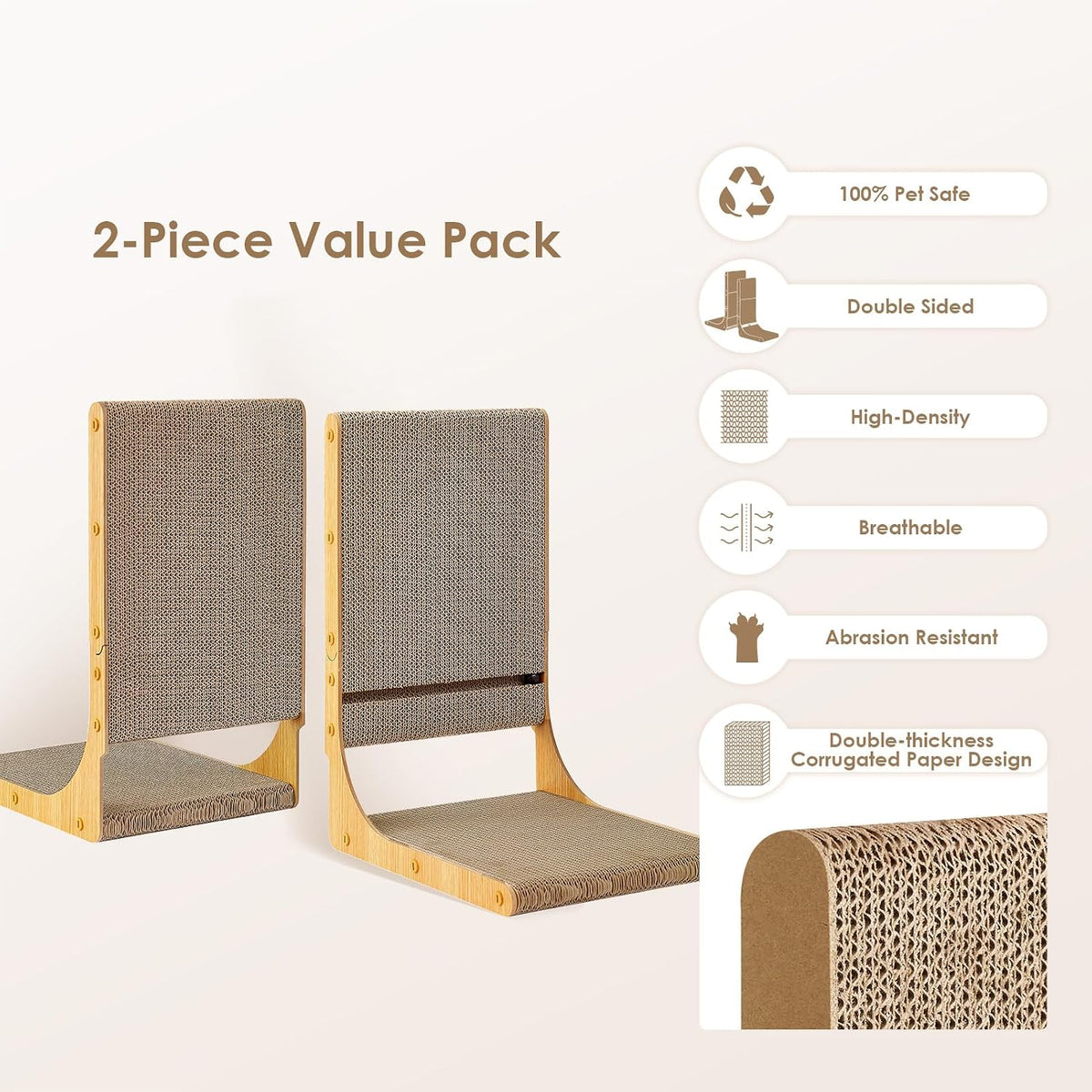 EHEYCIGA 2-Pack Cat Scratcher, 25.6 Vertical Indoor Cardboard Scratch Pad