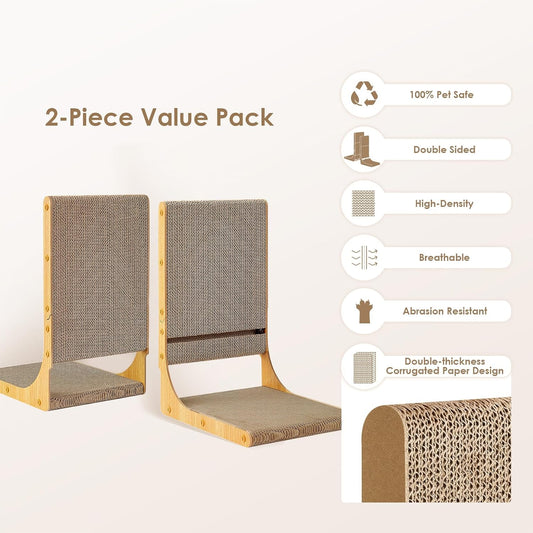 EHEYCIGA 2-Pack Cat Scratcher, 25.6 Vertical Indoor Cardboard Scratch Pad