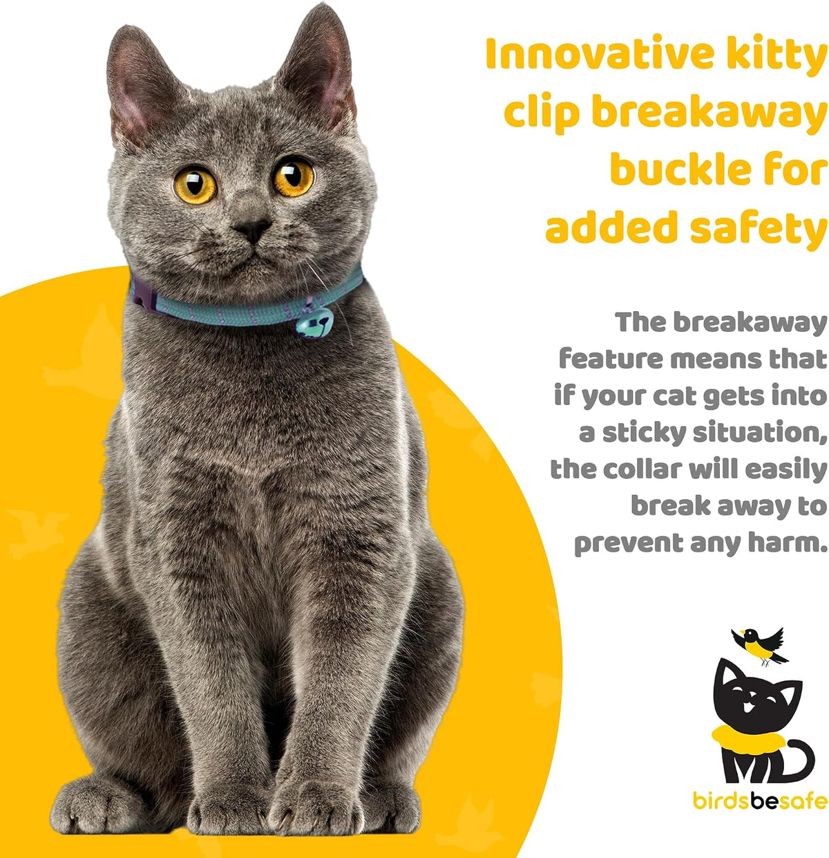 Birdsbesafe Reflective Breakaway Cat Collar with Bell, Safe Design, Green