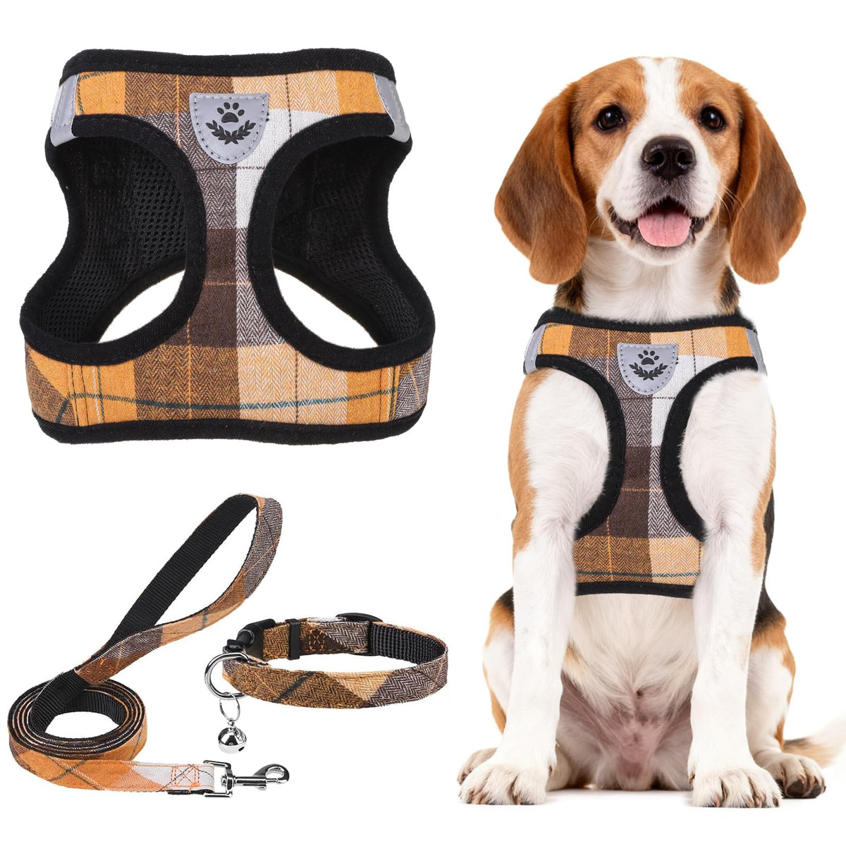 PUPTECK Adjustable Pet Harness Collar &Leash Set Step in for Small Dogs Puppy &Cats Outdoor Training &Running, Soft Mesh Padded Reflective Vest Harness,M: Chest girth: 16-18in Collar: 11.8-15.7in