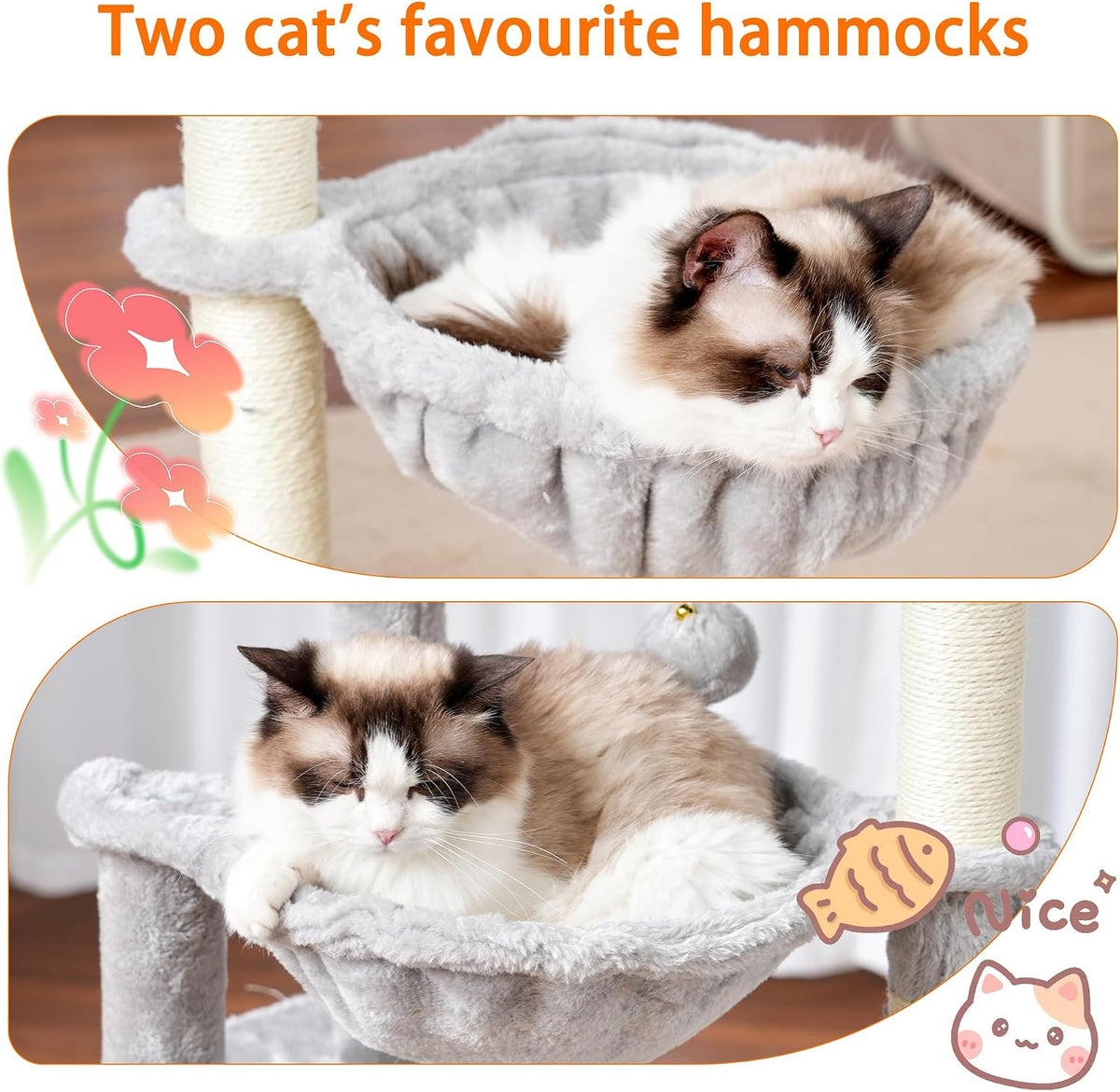 Heybly Cat Tree, 40" Tower with All-Sisal Wrapped Scratching Post HCT006SW