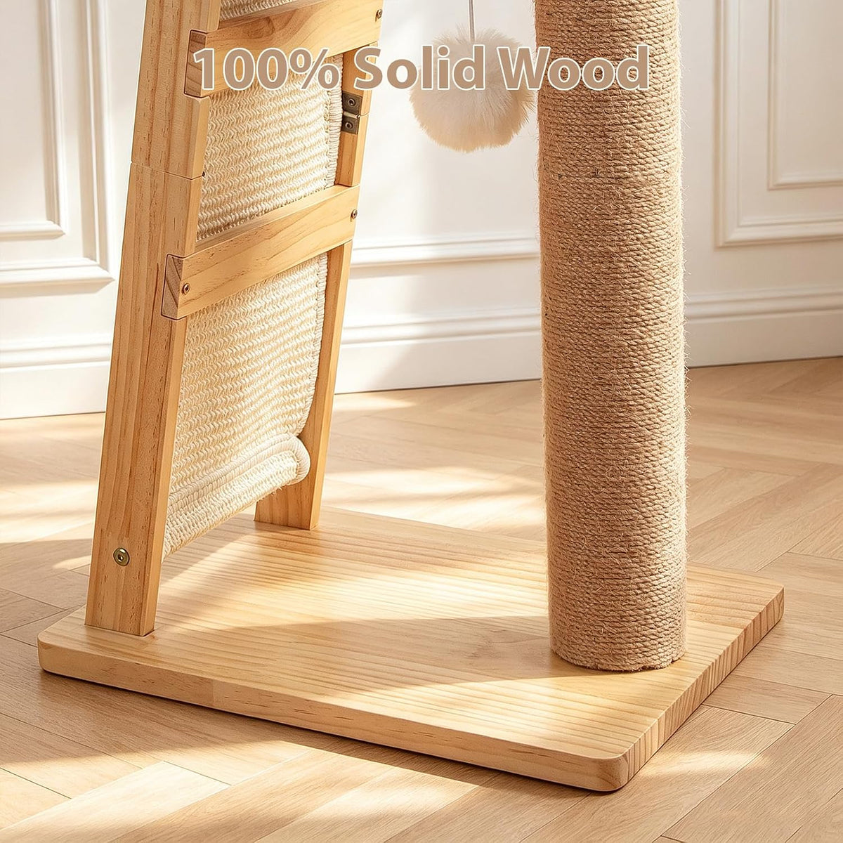 27.5" 3-in-1 Natural Pine Wood Cat Scratching Post for Small Medium Cats