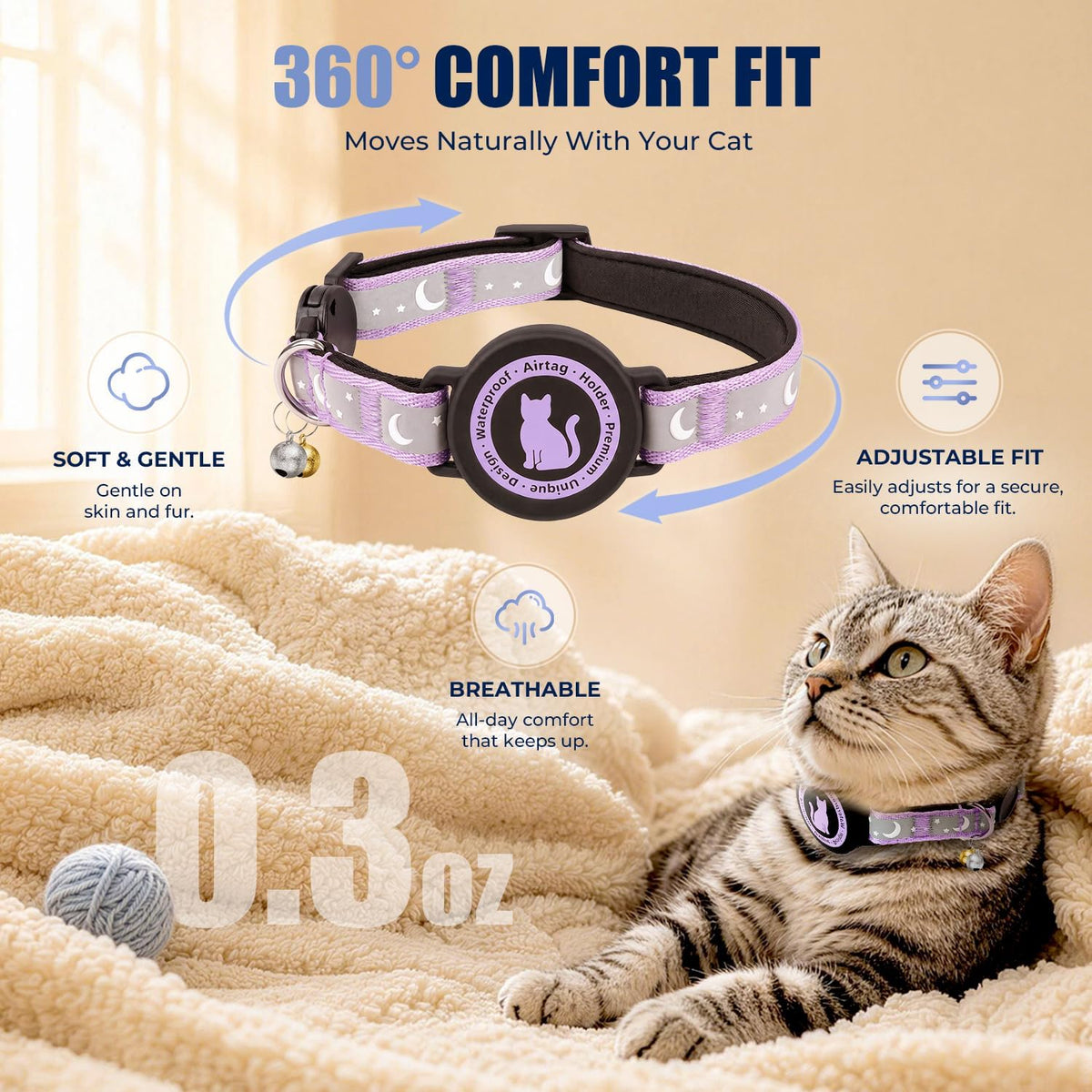 AirTag Cat Collar with Waterproof Holder for Cats and Kittens