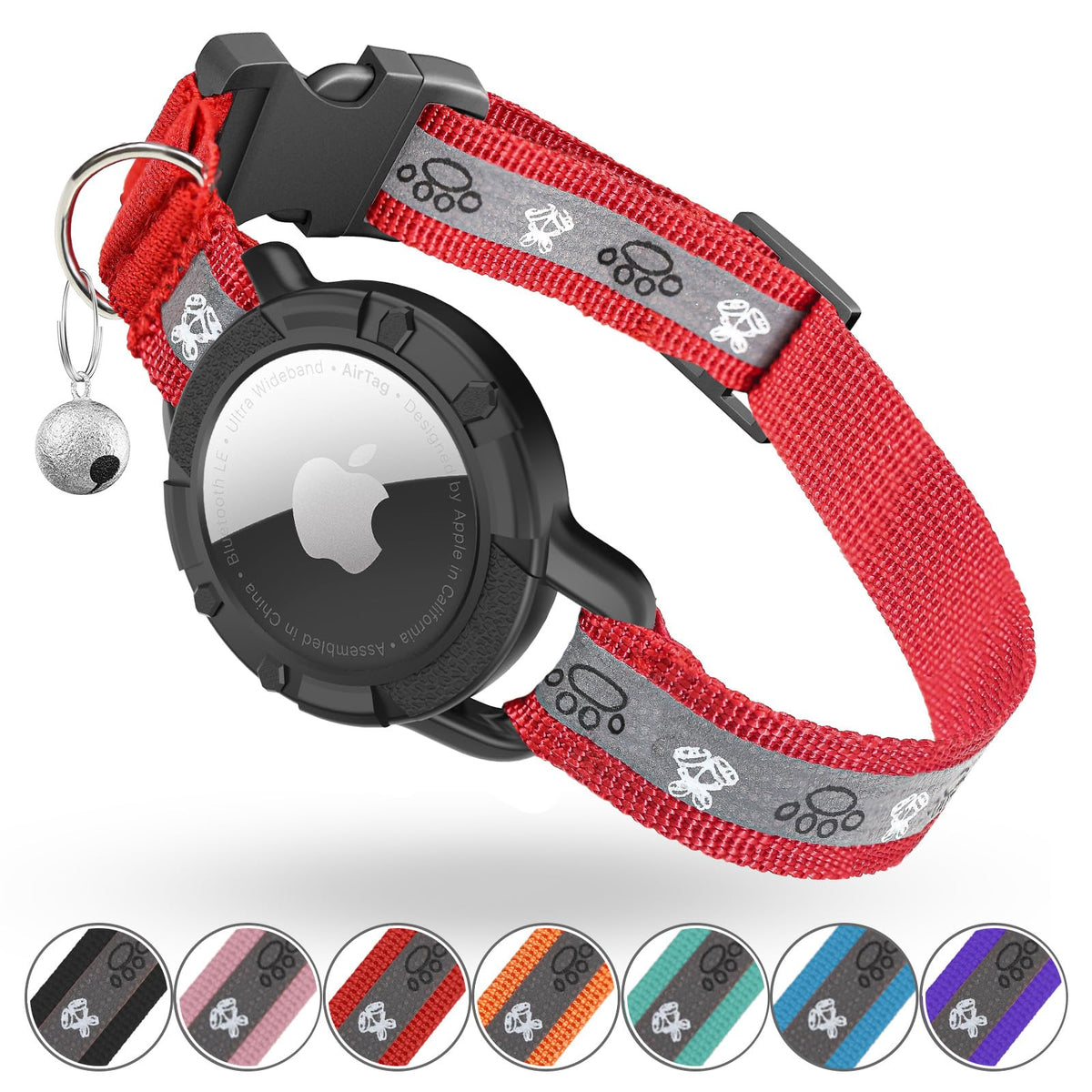 Breakaway AirTag Cat Collar, Reflective Cat Tracker Collar with Bell