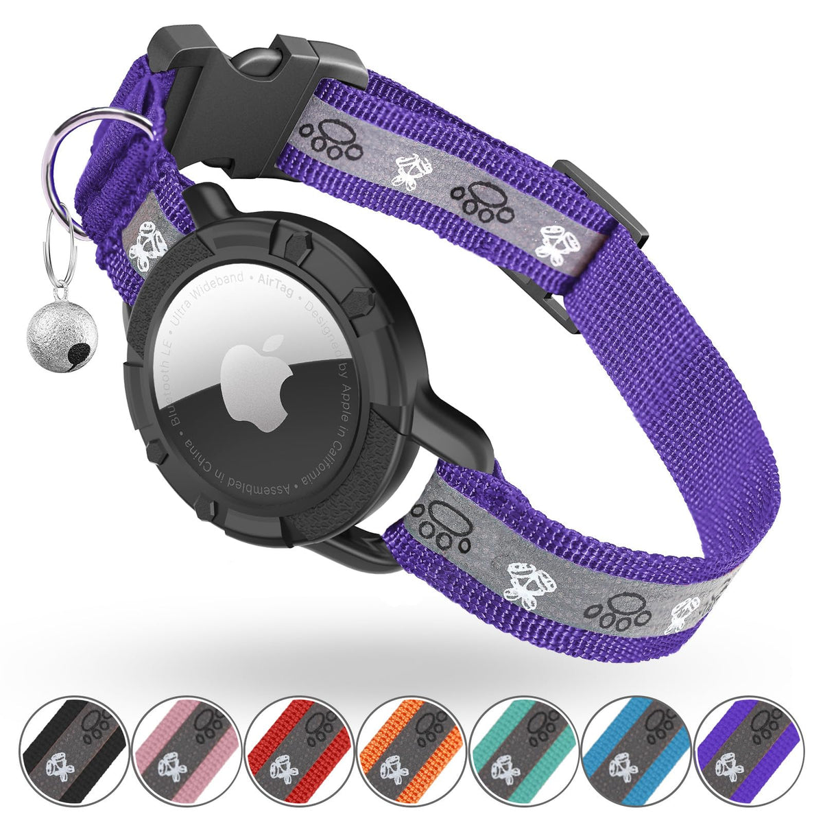 Breakaway AirTag Cat Collar, Reflective Cat Tracker Collar with Bell