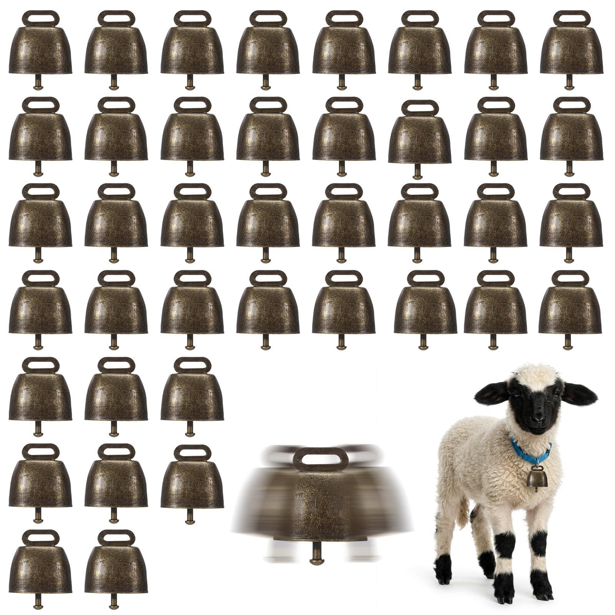 40 PCS Mini Cow Bells Bulk, Goat Bells for Collars, Antique Iron Metal Animal Copper Bell, Small Cowbell for Farm Pets Christmas Decor (20 Red Bronze, 20 Green Bronze)