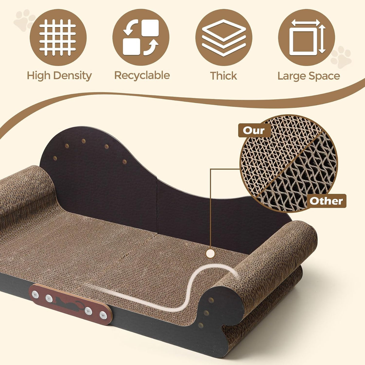 ComSaf Large Cat Scratcher Bed 26.7 in, Cardboard Cat Couch Scratch Pad