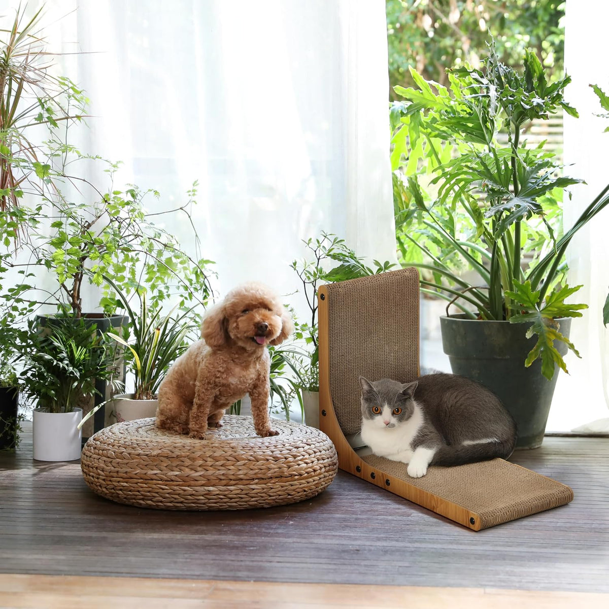 FUKUMARU Cat Scratcher, 18.9 Inch L Shaped Cat Scratch Pad for Indoor Cats