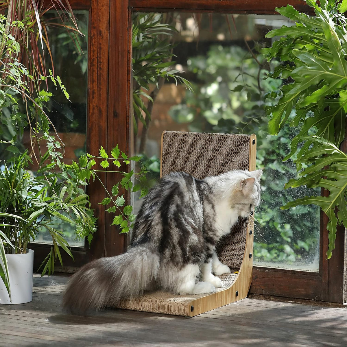 FUKUMARU Cat Scratcher, 18.7 Inch L Shaped Cat Scratch Pad Wall Mounted